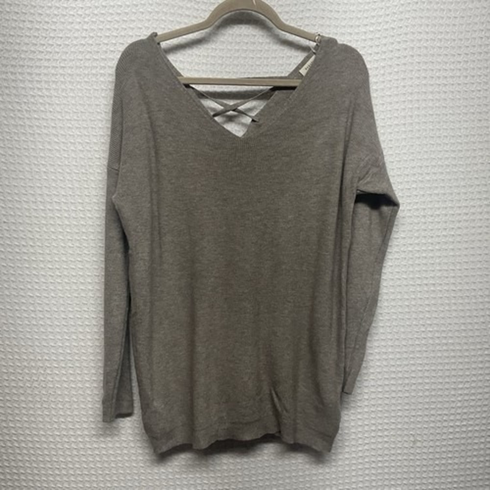 Debut Light Gray Long Sleeve Lace Up Back V-Neck Sweater Women Large China